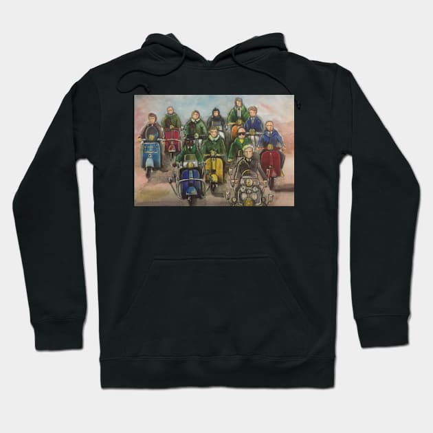 Retro Scooter, Classic Scooter, Scooterist, Scootering, Scooter Rider, Mod Art Hoodie by Scooter Portraits